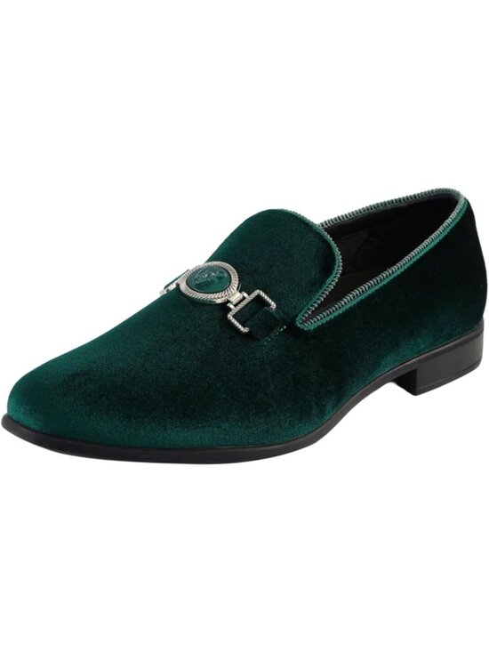Amali Men\'s Green Velvet Loafers Lion Head Buckle Slip On Smoking Tuxedo Shoes main image 4